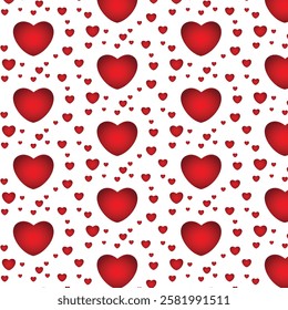 Seampless pattern with red big and small hearts.Valentine's day symbol.Vector design
