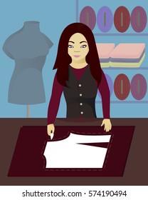 Seamstress encircles the pattern vector illustration