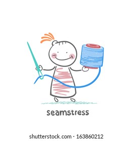 seamstress holding a needle and thread
