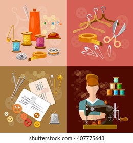 Seamstress and tailor set tailoring sewing machine clothes production 