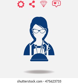 Seamstress vector icon on grey background.