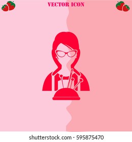 Seamstress vector  icon. Strawberry Background.