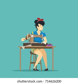 Seamstress at work. Vector illustration.