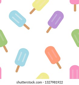 Seanless pattern of colorful ice-creams different colors and flavors. Isolated on a white background