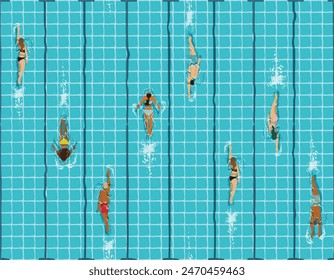 Seanless pattern People swims in swimming pool performing water activities Vector Illustration , Design for fashion , fabric, textile, wallpaper , wrapping and all prints 