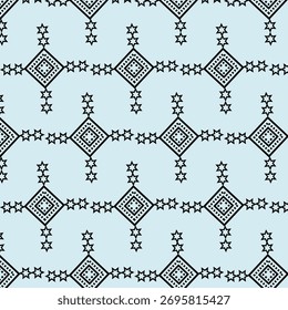A seanless vector patern featuring intricate geometric shapes,including stylized diamonds and stars.perfect for textile,fashion,print,art,texture,wallpaper,packaging,web,or ethnic-inspired projects.