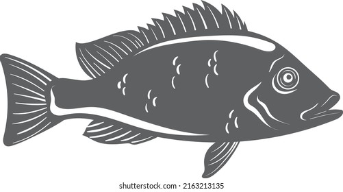 Seaperch icon. Fish logo. Sea animal silhouette isolated on white background