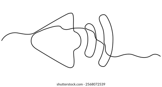 seapker Sound volume continuous one line drawing, public horn speaker continuous one line, Continuous one line drawing of horn speaker signs and symbol for announcement and employee hiring vector pro.