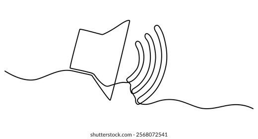 seapker Sound volume continuous one line drawing, public horn speaker continuous one line, Continuous one line drawing of horn speaker signs and symbol for announcement and employee hiring vector pro.