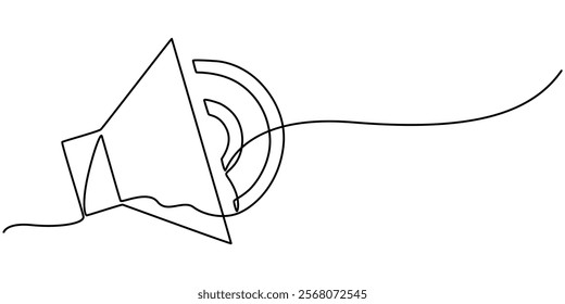 seapker Sound volume continuous one line drawing, public horn speaker continuous one line, Continuous one line drawing of horn speaker signs and symbol for announcement and employee hiring vector pro.