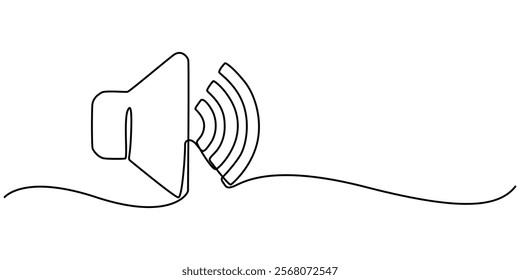 seapker Sound volume continuous one line drawing, public horn speaker continuous one line, Continuous one line drawing of horn speaker signs and symbol for announcement and employee hiring vector pro.