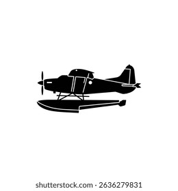 Seaplane with floats landing on water surface illustration