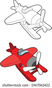 Seaplane vector drawing transportation learning education cartoon drawing, line art and colored.