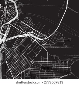 Seaport District Boston Vector Map, Detailed City Street Map Black and White Minimalist Line Art