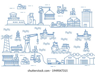 Seaport  Dock area Illustration Line art vector