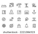Seaport, icon set. Outline set of marine port vector icons for web design isolated on white background. Seaport, icon set. Set line icons of marine port. Lines with editable stroke