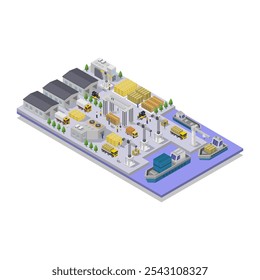 Seaport industrial isometric illustrated on white background