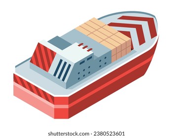 Seaport isometric icon element, ship. Marine industrial transport. Container cargo industry freight. Shipment vector illustration