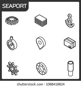 Seaport outline isometric icons
