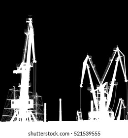 Seaport silhouette of port cranes. EPS10 vector.