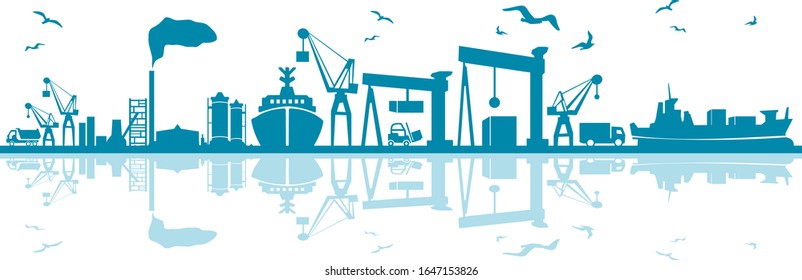 Seaport Skyline Outline Mobility Silhouette Vector