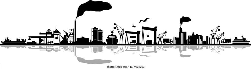 Seaport Skyline Outline Mobility Silhouette Vector