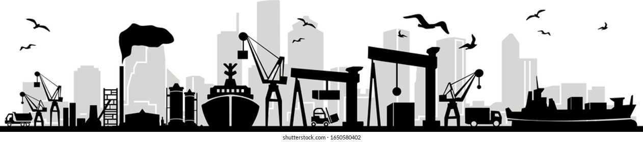 Seaport Skyline Outline Mobility Silhouette Vector