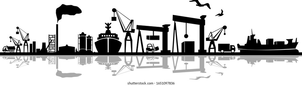 Seaport Skyline Outline Mobility Silhouette Vector