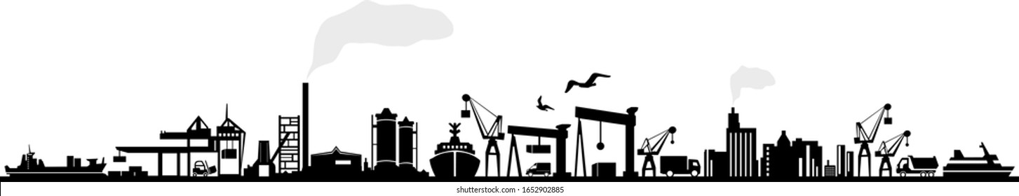 Seaport Skyline Outline Mobility Silhouette Vector