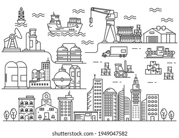 Seaport urban city  Illustration  Line art vector