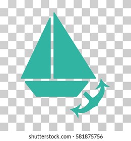Seaport vector icon. Illustration style is a flat iconic cyan symbol on a transparent background.
