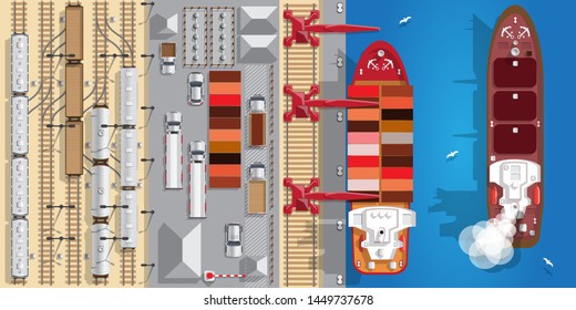 Seaport. View from above. Vector illustration.