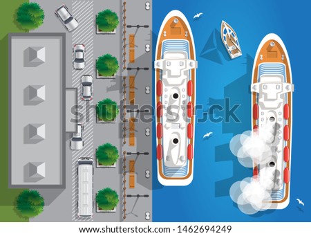 Seaport. View from above. Vector illustration.
