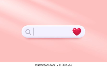 Search 3d bar template for dating website. Navigation search for web browser. 3d heart icon. Find your love template banner. Support FAQ information web bar. Vector