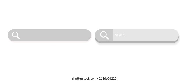 Buscar barra de cuadro 3d sobre fondo de color gris. Botón de Internet de publicidad de vectores.