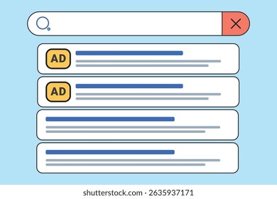 Interface de Pesquisa de Anúncios - Resultados Patrocinados na Interface do Usuário do Navegador da Web para Marketing por Pagamento por Clique