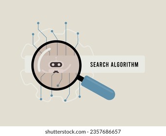 Search Algorithm concept. Search Engine Core Algorithm Updates for Improved SERPs Quality and Website Ranking. SGE Search algorithm vector illustration isolated on white background with icons