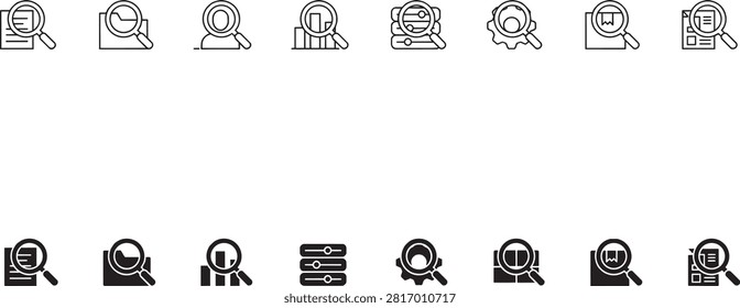 Search and analysis icon set featuring magnifying glass for data research web development and business interface design professional