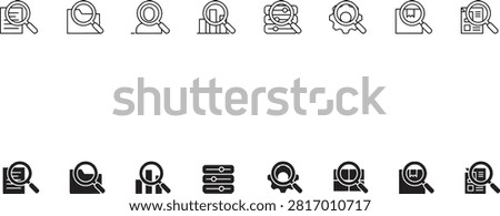 Search and analysis icon set featuring magnifying glass for data research web development and business interface design professional