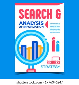 Search And Analysis Of Information Banner Vector. Magnifier Research Infographic Analysis Business Strategy Creative Advertising Poster. Concept Template Stylish Colorful Illustration
