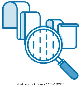 Search and analysis of information on the paper, communication and services, marketing and research, information, statistics and data analytics. Illustration in flat design style.