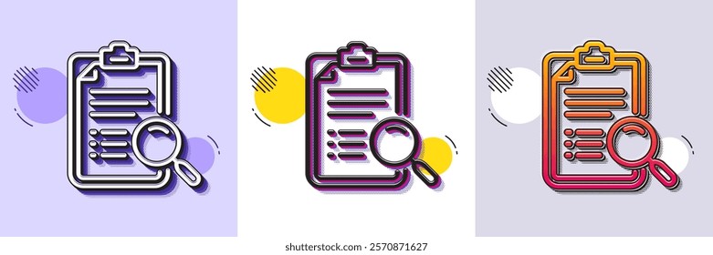 Search analysis line icon. Halftone dotted pattern. Gradient icon with grain shadow. Find document sign. Magnify glass. Line search analysis icon. Various designs. Vector