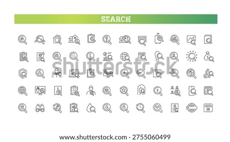 Search and Analysis Line Icons Set, Business Audit, Finance, Data Research and Investigation Vector Icons