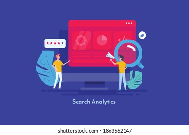 Search analysis, Web search, Website traffic, Marketing campaign analysis - conceptual vector illustration with icons