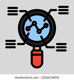 Search analytics icon in filled line style, use for website mobile app presentation