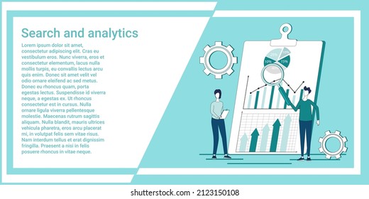 Search and analytics.Analysis of business operations, infestations in financial exchanges.An illustration in the style of a green landing page.