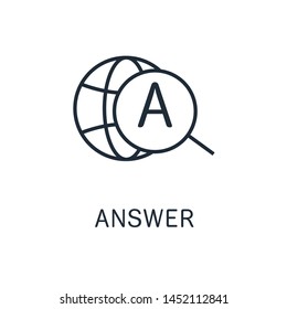 Search for answers in the global network. Vector linear icon, white background.