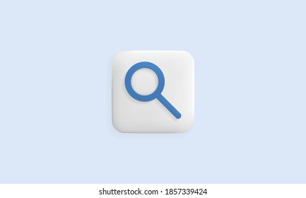 Search app icon. White rounded square with magnifier symbol sign icon isolated on light background. Search tool concept. 3D Vector illustration