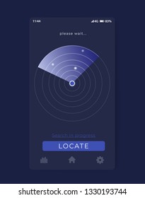 Search app with radar, mobile ui, vector