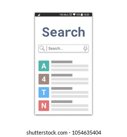 Search application template or web browser window with search field and voice typing icon. Web page design for a search engine. Vector illustration